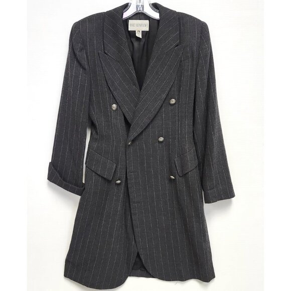 Holt Renfrew Women's Black Striped Double Breasted Wool Blazer/Coat Size 8 - Picture 1 of 8
